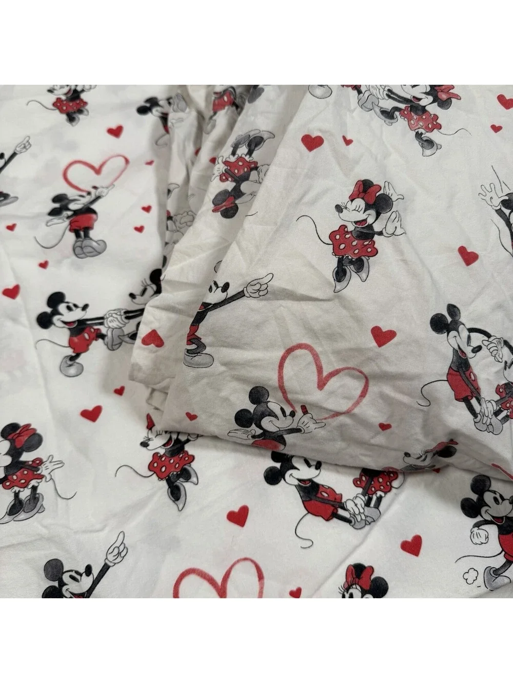Pottery Barn Kids Mickey Mouse Organic Cotton Queen 3pc Sheet Set Hearts Love